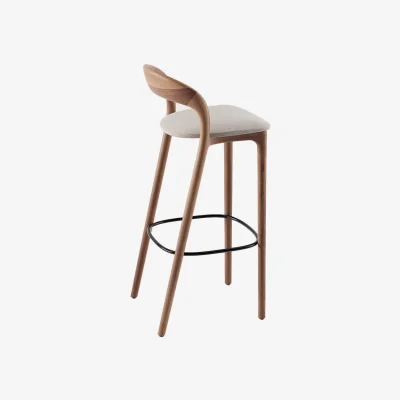 Heal's Artisan Neva Light Barstool Walnut with Black Footrest Zenith Leather Black 9024 65cm