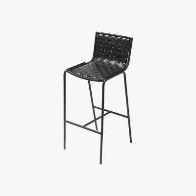 Industville Berkley Black Metal Bar Stool - Black Leather