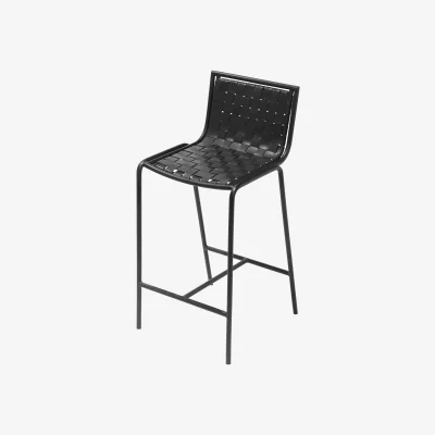 Industville Berkley Black Metal Counter Height Stool - Black Leather