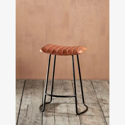 John Lewis Nkuku Narwana Ribbed Leather Stool, 60.5cm, Aged Tan