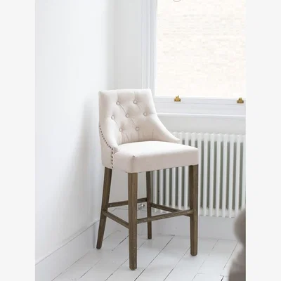 John Lewis One.World St James Oak Wood & Linen Bar Chair, Beige