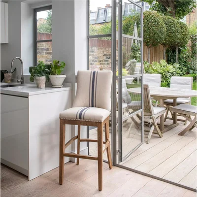 John Lewis One.World Bar Stool, Blue Stripe/Oak