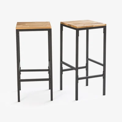 La Redoute Set of 2 Hiba Wood & Metal High Bar Stools