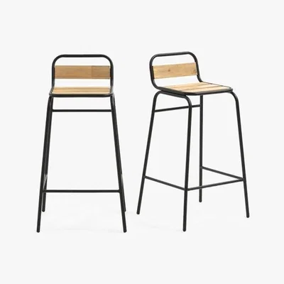 La Redoute HIBA Wood & Metal Outdoor High Bar Stools (Set of 2)