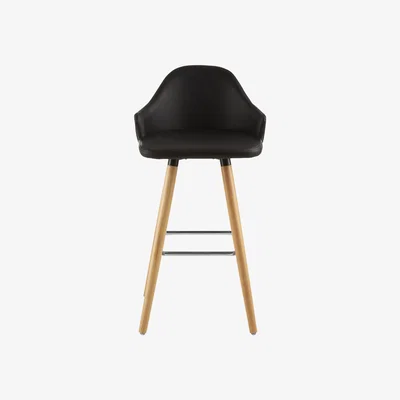 La Redoute Bar Stool in Black Leather Effect with Beech Wood Legs