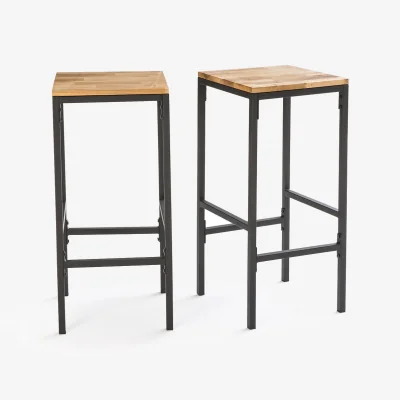 La Redoute Set of 2 Hiba Wood & Metal High Bar Stools