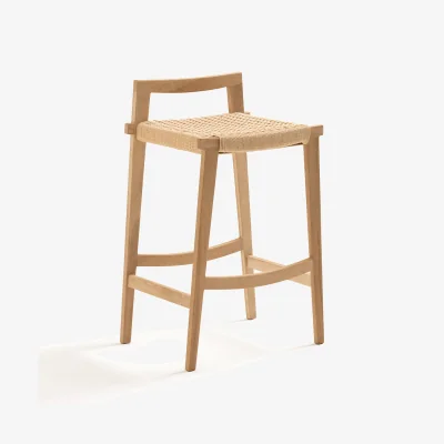 La Redoute Kioto Mid-Height Oak and Wicker Bar Stool