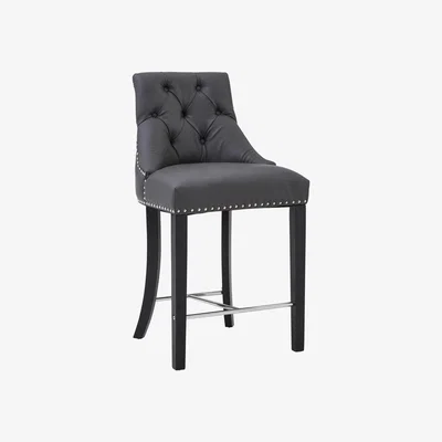 La Redoute Bar Chair in Grey Faux Leather & Stud Detail with Rubberwood Legs