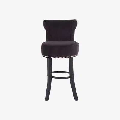La Redoute Bar Chair in Black Velvet & Stud Detail with Black Tropical Hevea Wood Legs