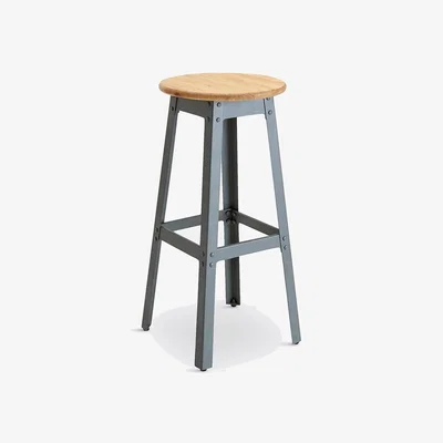 La Redoute Hiba 75cm High Pine & Metal Industrial-Style Stool.