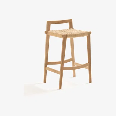La Redoute Kioto Mid-Height Oak and Wicker Bar Stool