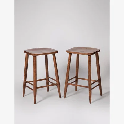 Marks & Spencer Swoon Set of 2 Southwark Acacia Wood Kitchen Stools Medium Brown