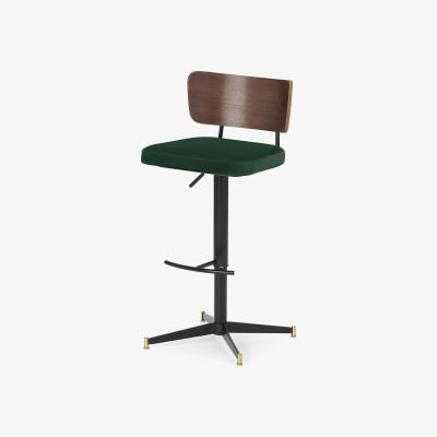 Made.com Amalyn Adjustable Bar Stool, Moss Green Velvet & Walnut