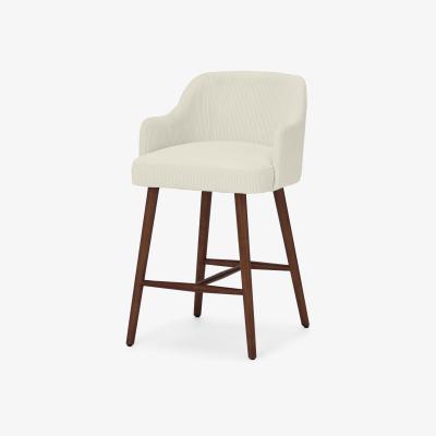 Made.com Swinton Counter Height Bar Stool, Ecru Corduroy Velvet with Walnut Stain Legs