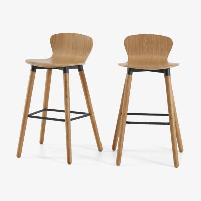 Made.com Set of 2 Edelweiss Bar Stools, Oak and Black