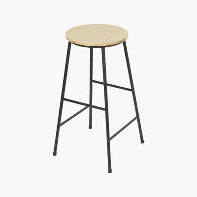 Maisons du Monde Fir and Black Metal Industrial Bar Stool H64 Stan
