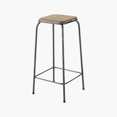 Maisons du Monde Fir and metal industrial bar stool Kraft