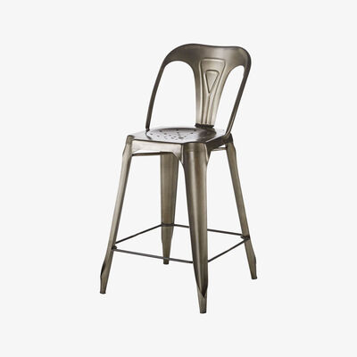 Maisons du Monde Distressed Grey Metal Kitchen Island Chair