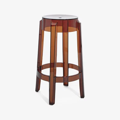 Made in Design Charles Ghost Stackable bar stool - / H 65 cm - Polycarbonate by Kartell Orange/Brown