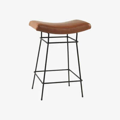 Made in Design Bienal High stool - H 66 cm - Leather seat by Objekto Brown/Black