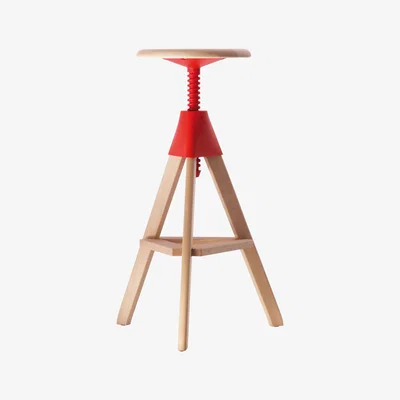 Made in Design Tom Adjustable bar stool - Pivoting - Wood & plastic by Magis Red/Natural wood