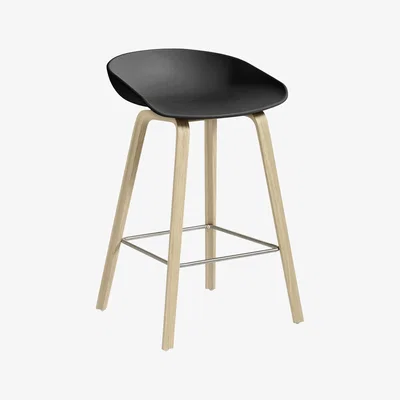 Made in Design About a stool AAS 32 Bar stool - H 65 cm - Plastic & wood legs by Hay Black/Natural wood