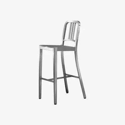 Made in Design Navy Outdoor Bar chair - H 76 cm by Emeco Metal