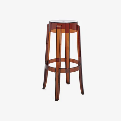 Made in Design Charles Ghost Stackable bar stool - / H 75 cm - Polycarbonate by Kartell Orange/Brown