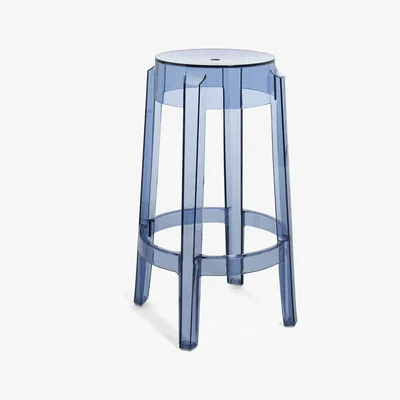 Made in Design Charles Ghost Stackable bar stool - / H 65 cm - Polycarbonate by Kartell Blue