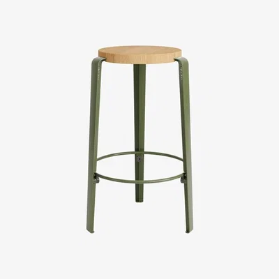 Made in Design Mi Lou Bar stool metal green / H 66 cm - Eco-certified Oak - TIPTOE