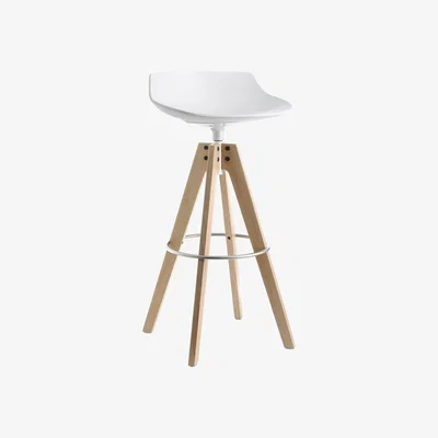 Made in Design Flow Bar stool - H 78 cm - Oak legs by MDF Italia White/Natural wood