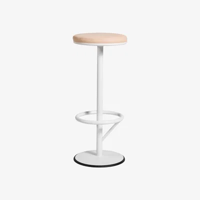 Nordic Nest SMD Design Orbit barstool high White lacquer matte light brown leather