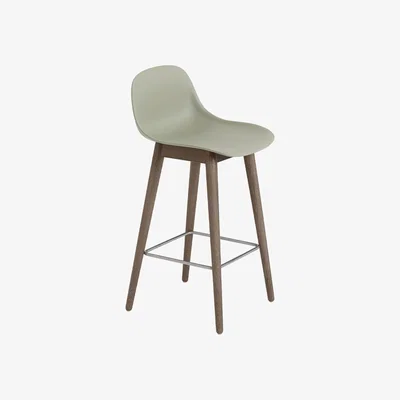 Nordic Nest Muuto Fiber barstool with backrest Dusty green dark brown stained legs low