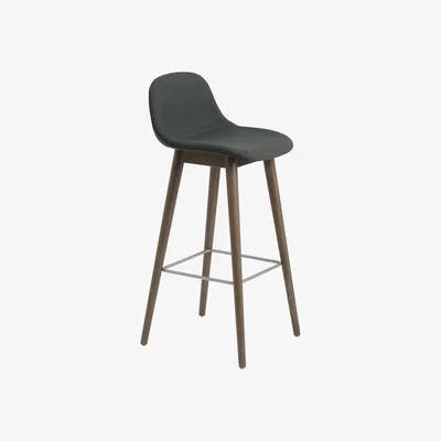 Nordic Nest Muuto Fiber barstool with backrest Fabric twill weave 990 dark green brown stained oak legs low