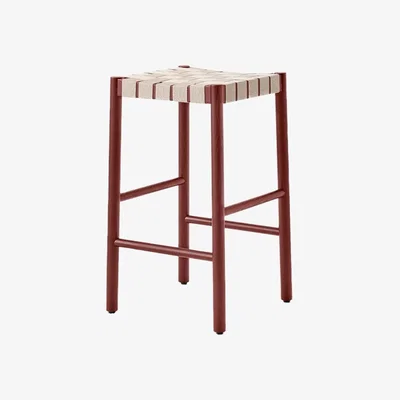 Nordic Nest &Tradition Betty TK7 barstool Maroon natural braided linen band seat