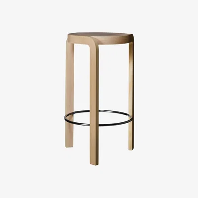 Nordic Nest Swedese Spin barstool Ash natural lacquer foot ring in chrome