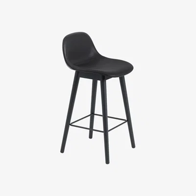 Nordic Nest Muuto Fiber barstool with backrest Leather black black legs high