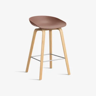 Nordic Nest HAY About a Stool AAL32 Low 2.0 bar stool lacquered oak base Soft brick-stainless steel footrest
