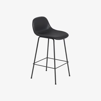 Nordic Nest Muuto Fiber Barstool metal legs Refine leather black-Black