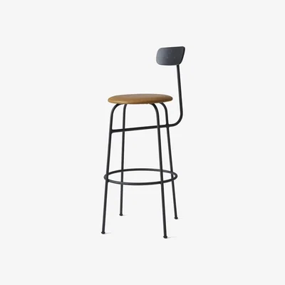 Nordic Nest Audo Copenhagen Afteroom barstool leather seat Black-cognac