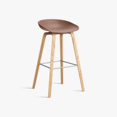 Nordic Nest HAY About a Stool AAL32 High 2.0 bar stool lacquered oak base Soft brick-stainless steel footrest