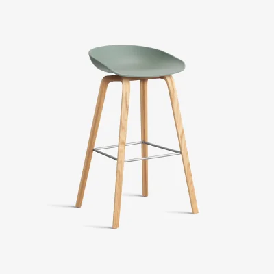 Nordic Nest HAY About a Stool AAL32 High 2.0 bar stool lacquered oak base Fall green-stainless steel footrest
