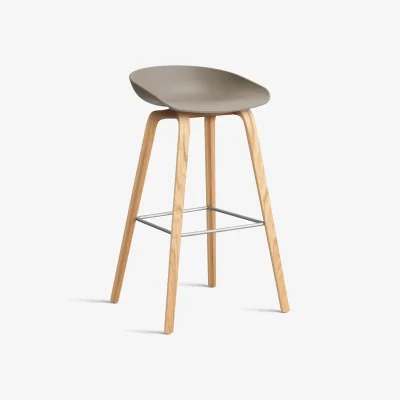 Nordic Nest HAY About a Stool AAL32 High 2.0 bar stool lacquered oak base Khaki-stainless steel footrest