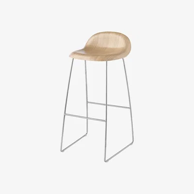 Nordic Nest Gubi Gubi 3D barstool high Oak matte lacquered chromed steel sled base