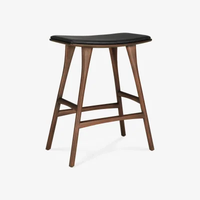 Nordic Nest Ethnicraft Osso bar stool Teak-black leather 65 cm
