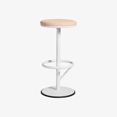 Nordic Nest SMD Design Orbit barstool low White lacquer matte light brown leather