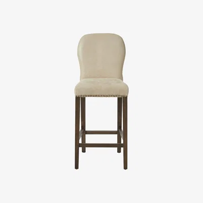 OKA OKA, Stafford Leather Bar Stool - China Clay, Bar Stools, Leather, Plain