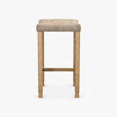 OKA Abbey Leather Bar Stool - Vellum