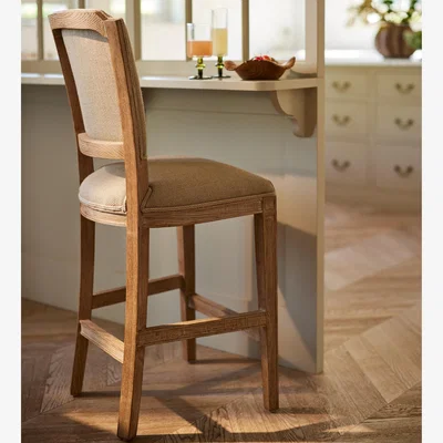 OKA OKA, Camaret Bar Stool - Wild Oats Wide Herringbone, Bar Stool