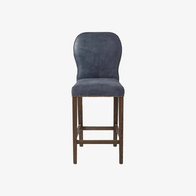 OKA Stafford Leather Bar Stool - Smoke Blue
